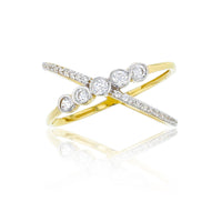 Two-Tone Gold Paved Criss-Cross Ring (14K) Popular Jewelry New York