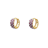 Two-Tone Pave Checkered Huggie Earrings (14K) Popular Jewelry New York