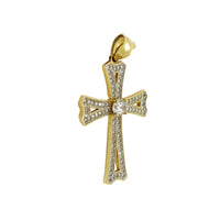 Two-Tone Cross CZ Pave Pendant (14K)