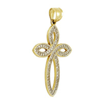 Two-Tone Cross Pave CZ Pendant (14K).