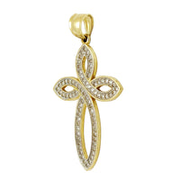 Two-Tone Cross Pave CZ Pendant (14K).