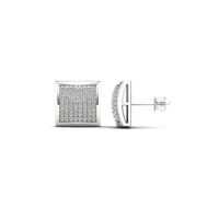 White Gold Diamond Square Dome Stud Earrings (14K)