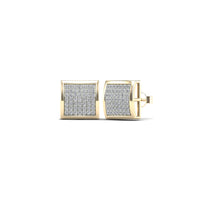 Yellow Gold Diamond Square Dome Stud Earrings (14K)