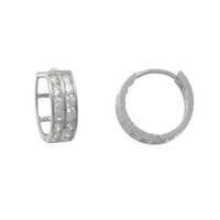 3-Rows Pave Huggie Earrings (14K)
