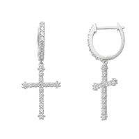 Pave Cross Drop Earrings (14K)