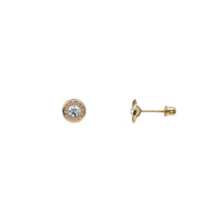 Zirconia Bezel Round Stud Earrings (14K)