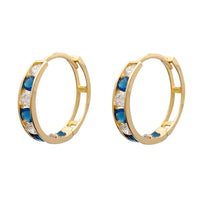 White & Blue Zirconia Hoop Earrings (14K)
