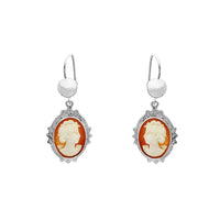 White Gold Yellow Cameo Hanging Earrings (14K) Popular Jewelry New York