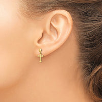 Budded Cross Stud Dangling Earrings (14K)