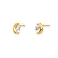 Two-Tone Crescent Moon & Star Stud Earrings (14K)