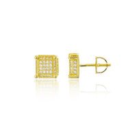Micropave 3-D Square CZ Stud Earrings (Silver)