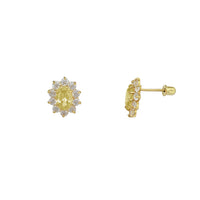 Oval Halo Color Gemstone Stud Earrings (14K)
