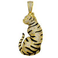 Yellow Silver Iced-Out Tiger Pendant (Silver) Popular Jewelry New York