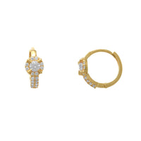 Zirconia Halo Round Huggie Earrings (14K)
