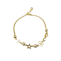 Zirconia Charms Rolo Link Anklet (14K)