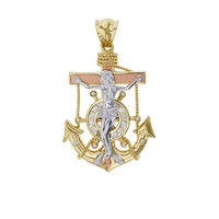 Tri-Color Anchor Jesus CZ Pendant (14K)