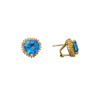 Diamond and Blue Topaz Heart Earrings (14K)
