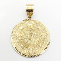 Diamond-Cut Aztec Sun Calendar Pendant (14K)