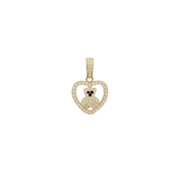 Zirconia Iced-Out Heart With Bear Pendant (14K)