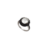 Oval Black CZ Cocktail Ring (Silver)