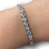 Light Blue & White Zirconia Bezel Tennis Bracelet (Silver)