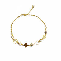 Zirconia Charms Rolo Link Anklet (14K)