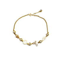Zirconia Charms Rolo Link Anklet (14K)
