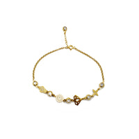 Zirconia Charms Rolo Link Anklet (14K)