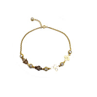 Zirconia Charms Rolo Link Anklet (14K)