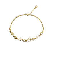 Zirconia Charms Rolo Link Anklet (14K)