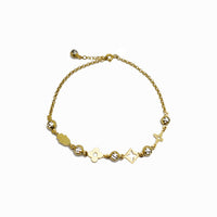 Zirconia Charms Rolo Link Anklet (14K)
