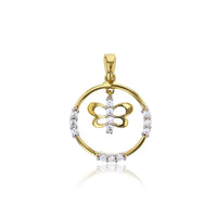 Yellow Gold Butterfly Circle Pendant (14K)