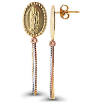 Tri-Color Virgin Mary Stud Dangling Earrings (14K)
