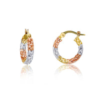 Tricolor Filigree Hoop Earrings (14K)