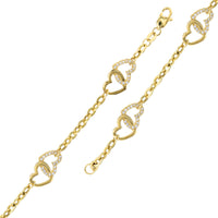 Zirconia Interlocking Heart Anklet (14K)