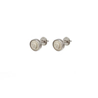Zirconia Bezel Round Stud Earrings (Silver)