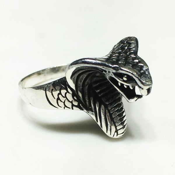 Antique-Finish Cobra Head Ring (Silver) - Popular Jewelry