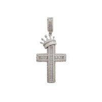 Iced-Out Cross with Crown Pendant (Silver)