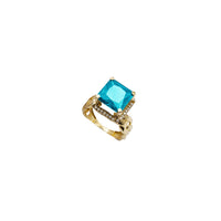 Cuban Link Aquamarine Cz Square Stone Ring (14K)