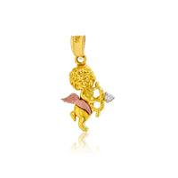 Tricolor Cherub Cupid with CZ Arrow Dangling Pendant (14K)