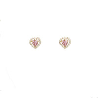 Pink Heart Stud Earrings (14K)