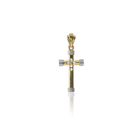 Two-tone Pave Clear CZ Cross Pendant (14K)