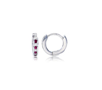 One-Row Channel Set Pink & White Round Cut CZ Huggie Earring (Silver)