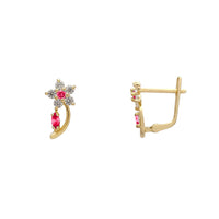 Zirconia Rose Stem Huggie Earrings (14K)