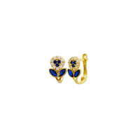 Dark Blue Cubic Zirconia Flower Earrings (14K)