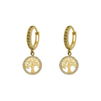 Zirconia Tree of Life Huggie Earrings (14K)