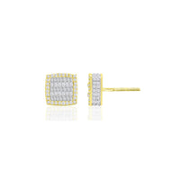 Diamond Square Baguette & Round Stone Earrings (14K)