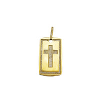 Cubic Zirconia Dog Tag Cross Pendant (14K)