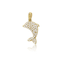 Yellow Gold CZ Dolphin Pendant (14K)