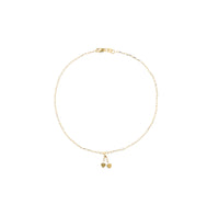 Double Heart Dangle Charm Anklet (14K).